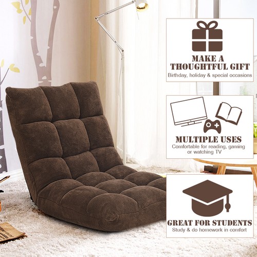 Adjustable 14-Position Floor Chair Folding Gaming Sofa Chair Cushioned Coffee - Picture 6 of 10