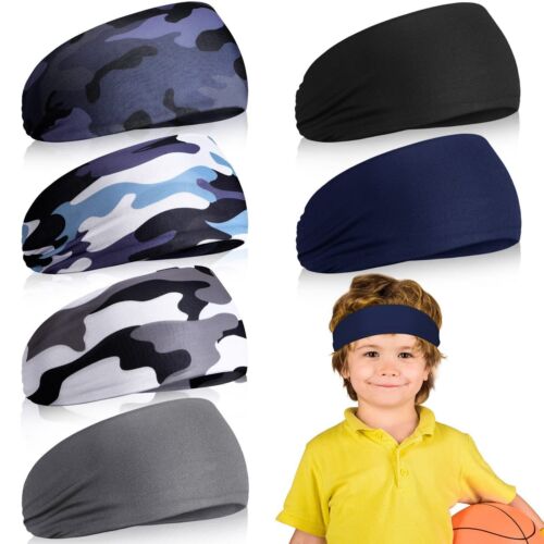 6 Pack Kids Headbands Boys Elastic Breathable Athletic Sweatbands for Football