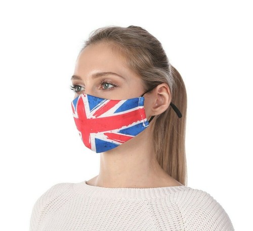 UK Flag Pattern Face Mask + Two Filters / Protective Reusable Washable UK Brexit - Picture 2 of 4