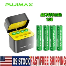 PUJIMAX 8-Pack 3400mWh 1.5V AA Lithium Batteries  Rechargeable with Charger