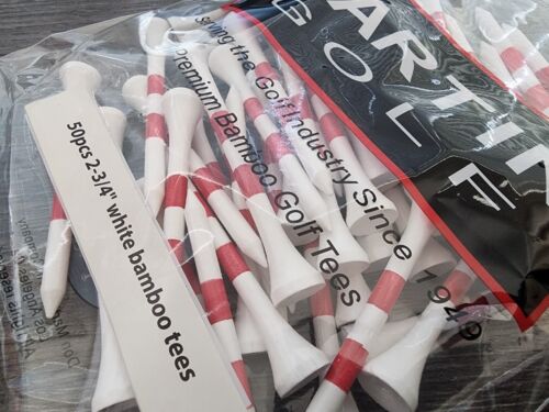 NEU 50 Stück 2-3/4" weiß/rot gestreift Premium Bambus T-Shirt Golf Tees⛳⛳⛳ - Bild 2 von 6