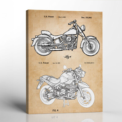 Vintage Harley Davidson Motorcycle Patent Canvas Frame - Harley