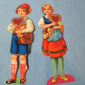 Victorian Die Cut  Boy & Girl with Heart & Bag of Toy ~ Cut Out Scrap Scrapbook