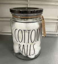 Rae Dunn COTTON BALLS Glass Jar With Wooden Lid, Container 60 Cotton Balls