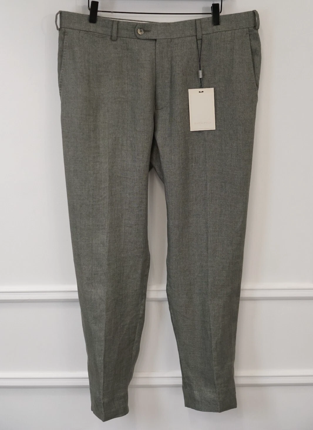 Men Suitsupply Trousers 100% Linen Green Soho Size 102 EU52L UK/US42L