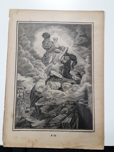 Old religious engraving early 1900 Moises 10 Commandmen maison de la bonne N26 - Picture 2 of 5