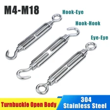 Stainless Steel Turnbuckle Open Body Rigging Screw Wire Rope Tensioner M4-M18