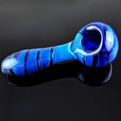 THICK 4.3" Blue Glass Smoking Hand Pipe Handmade Collectible Pipes W/Tool Box - Picture 5 of 6