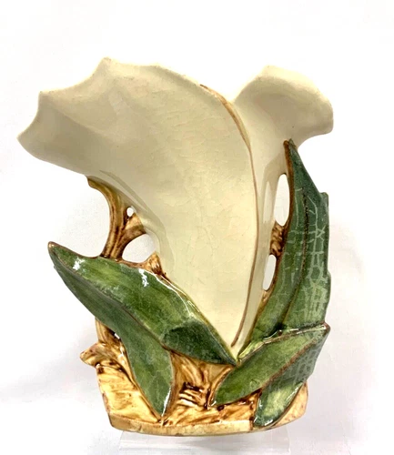 VTG McCoy Large Wide Lily Vase Green Leaves Branch 1940s GREAT Condition for Age