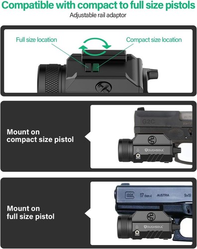 TOUGHSOUL 1200 Lumens Picatinny Rail Mount Pistol Light Green Laser Beam Combo - Picture 4 of 7