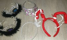 LARGE LOT women HEADBANDS 30TH 40TH BIRTHDAY RED SILVER TIARA feathers ONE SIZE