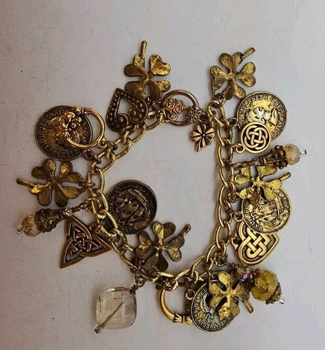 Dije Pulsera Imitación Tonificado Dorado Vintage Joyería Monedas Trébol Nudos Celtas - Imagen 6 de 12