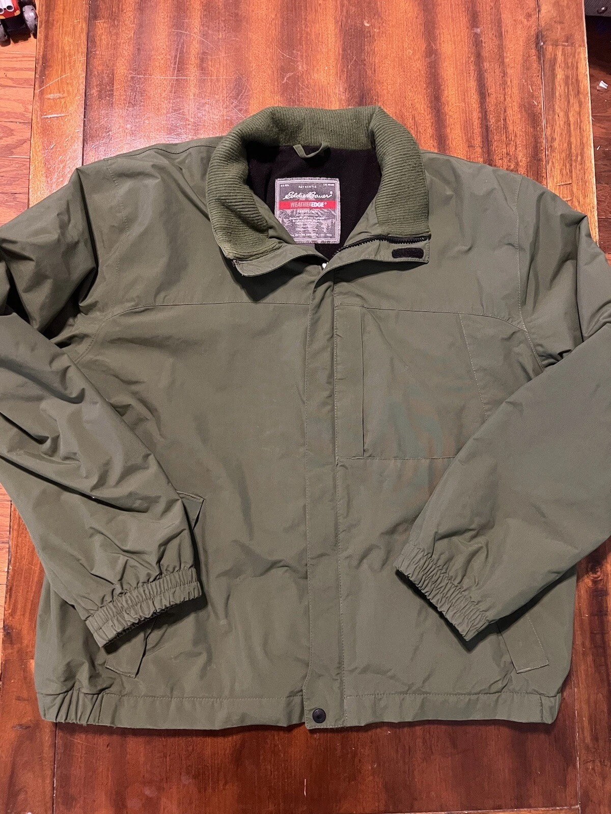 Eddie Bauer Jacket Mens Size XL Green Weatheredge Fleece Lined Full Zip Jacket