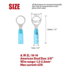 50PCS Blue 14-16AWG Heat Shrink Wire Crimp Connector Ring Terminals 3/8" Stud