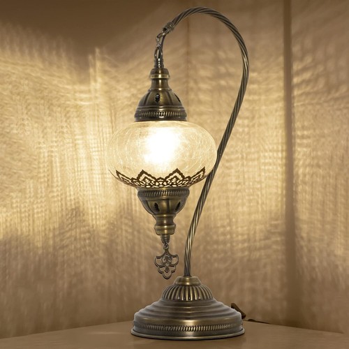 Handcrafted Turkish Mosaic Glass Swan Neck Table Lamp - Antique Bronze Elegance - Picture 3 of 11