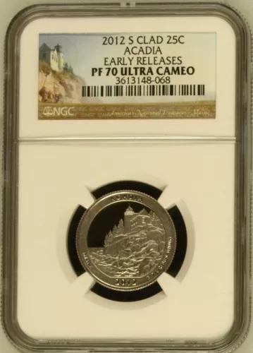2012 S Clad Proof NP Quarter Acadia NGC PF70 Ultra Cameo Early Releases