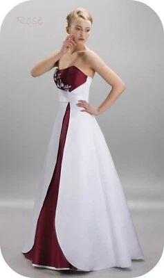Schlicht Satin Weiß Weinrot Brautkleid Schulterfrei Schnürt Gr.34-46 Übergröße - Bild 1 von 4