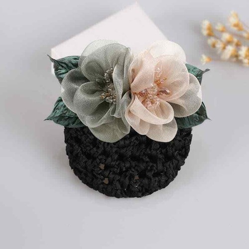 women Headdress occupation spring clip Hair Accessories Flower Hair Net - Picture 7 of 14