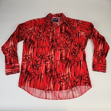 Vtg Wrangler Mens Western Long Sleeve Pearl Snap Shirt Horse Print Red Size L