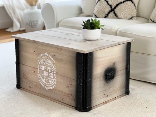 Caja de Madera Shabby Chic Carga Vintage Aparador Transporte Mesita Baja Gris - Imagen 3 de 7