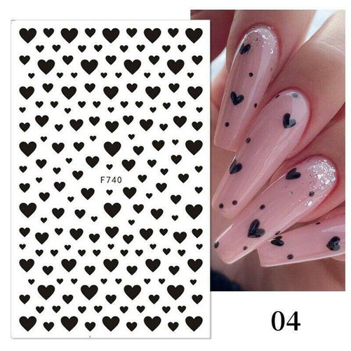 3D Nail Stickers Design Decals Black White Red Love Heart Nail Art Manicure DIY - Picture 15 of 17