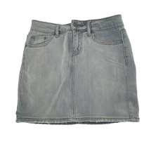 Ivy  Main Denim Mini Skirt Womens Juniors 3 Light Wash Distressed Hem Stretch