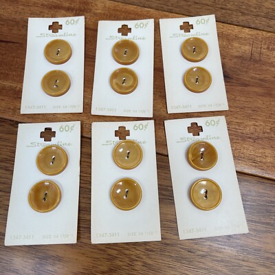 Stream Line Gold Buttons Streamline Vintage Buttons Lot 12 - 6 Cards Gold Retro Size 34 7/8
