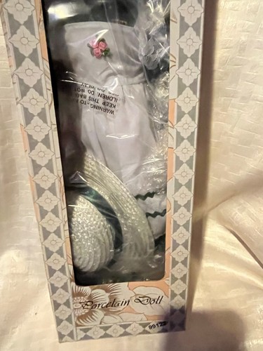 Colonial Doll Green Eyed Brown Hair Porcelain Doll - Picture 2 of 3