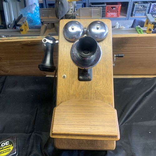 Julius Andrae & Sons Antique Oak Wall Phone Early 1900's Cathedral Top Restored