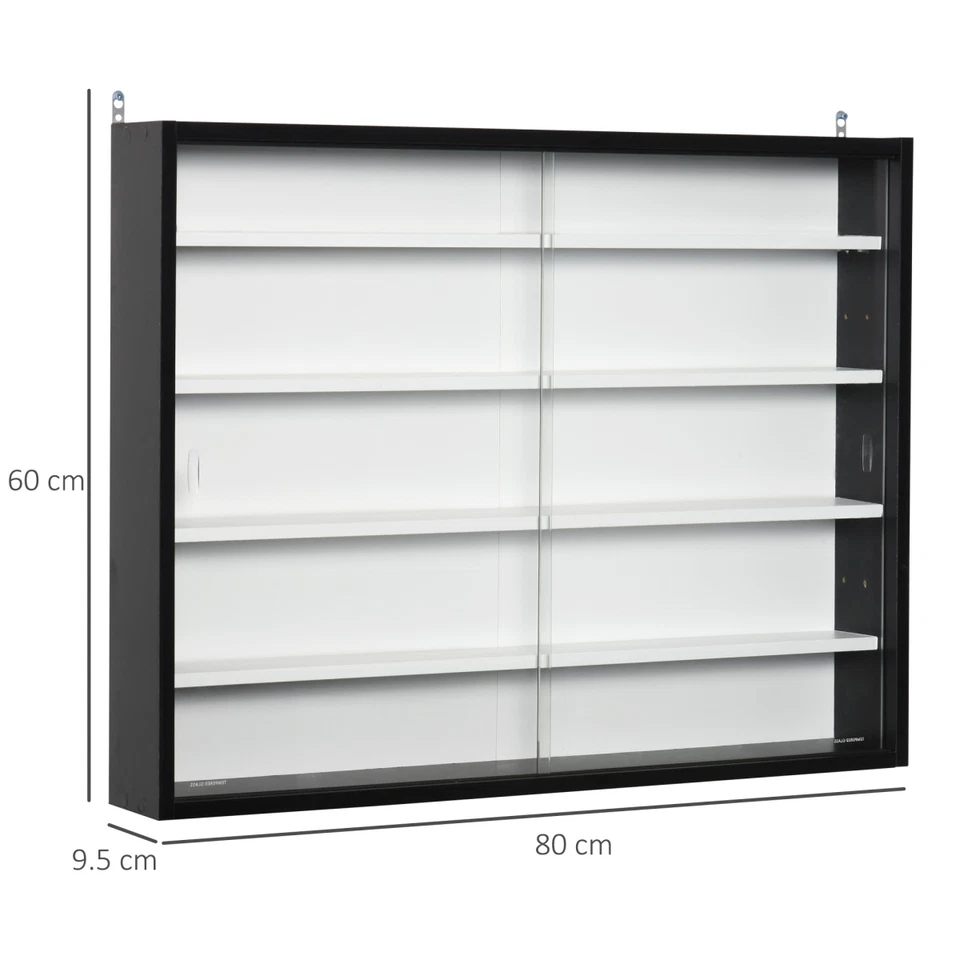 5-Tier Wall Display Shelf Unit Cabinet  Shelves Glass Doors Black/White - Image 3 of 4