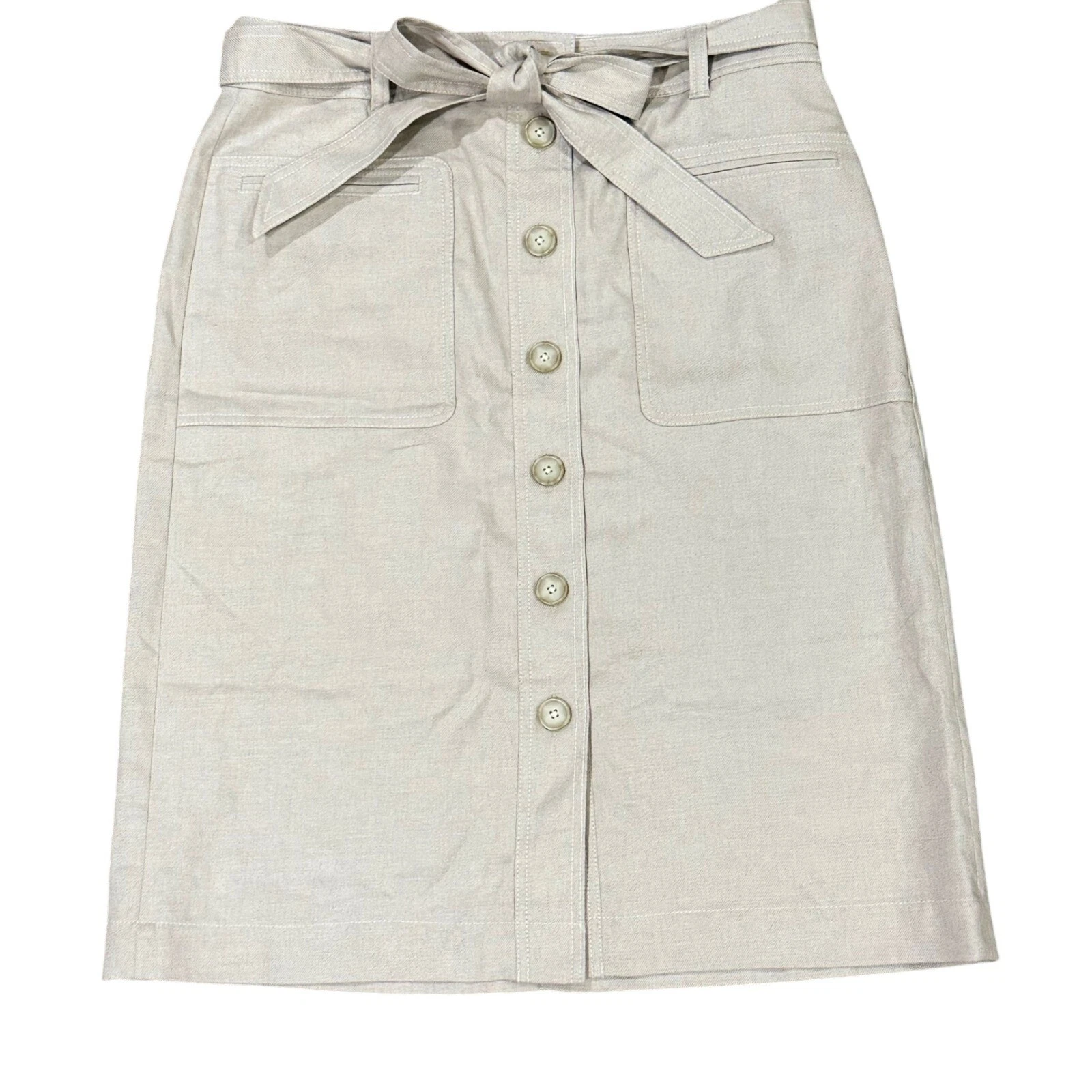 J. Crew Button-front Skirt in Stretch Linen Flax Color AW500 Size 14 NWT $110