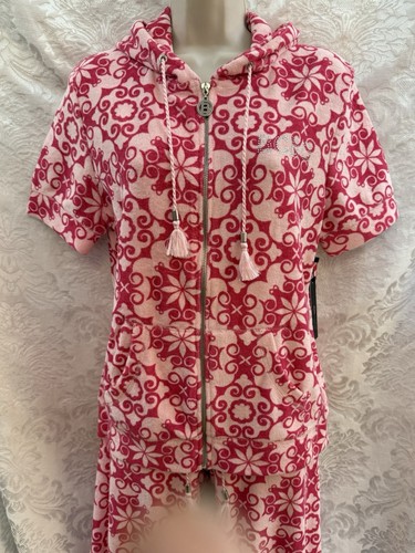 BCBG Maxazria 2-Pc Track/Lounge SET~LARGE~S/S Zip Hoodie + Cropped Pants PINKS - Picture 2 of 16
