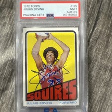 1972 Topps #195 Julius Erving Dr. J Signed Rookie Card PSA 7 NM Auto 9