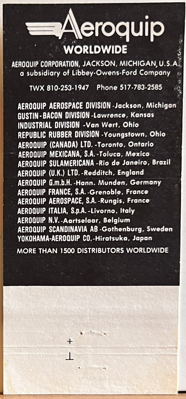 Industrial & Automotive Warehouse Cheyenne WY Wyoming Aeroquip Matchbook Cover