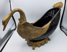 Vtg Neo Classical French Style Bronze & Ceramic Centerpiece Swan