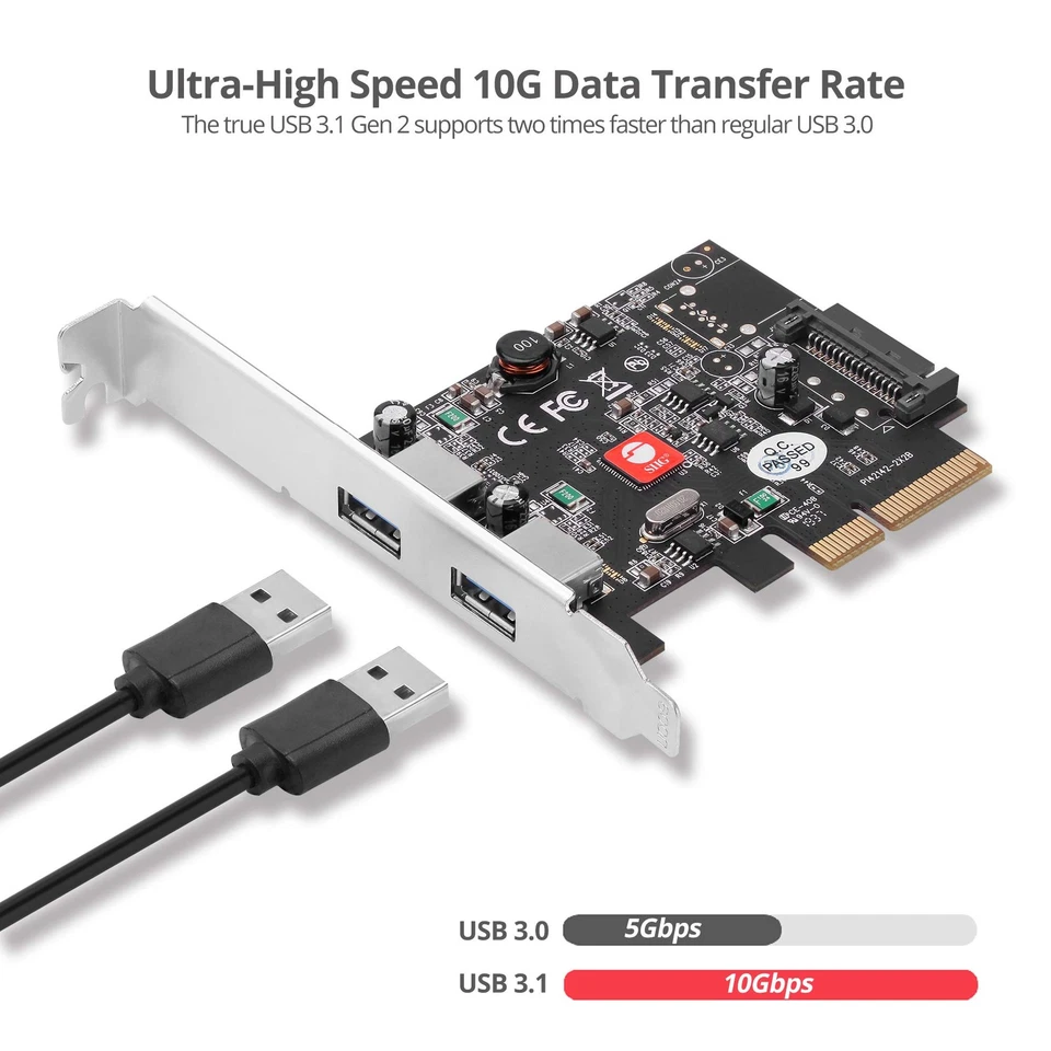 2-Port USB 3.1 PCIe Card, PCIe 3.0 x4 to Two USB 3.1 Gen 2 Type-A, 10Gbps & 5... - Image 3 of 4
