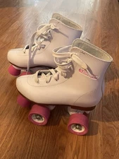 Chicago 1900 Quad Roller Skates Girls Sz 2 Pink White Toe Stop Adjustable Trucks