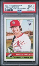 Thomas Saggese RC 2025 Topps Heritage Real One Auto /76 Red Ink PSA 10 Gem Pop 1