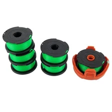 6 Pack Trimmer Spool Line + Cap For Black & Decker GL7033 GL8033 GL9035