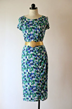 Boden Blue Green Stretch Jersey Short Sleeve Draped Sheath Pencil Dress Women 4R