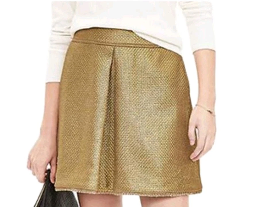 NWT Banana Republic New Tweed Gold Inverted-Pleat Skirt Size 12P