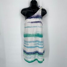 Banana Republic Silk Muted Stripes One Shoulder Mini Dress Sz 14 Multicolor 