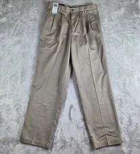 Dockers Premium Pants Mens 33x32 Brown Pleated Basic Twill Relaxed Fit NEW