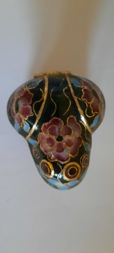 Vintage Chinese Cloisonne Floral Frog Miniature Trinket Box With Stand Used - Picture 3 of 9