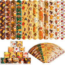 48 Pcs Thanksgiving Slap Bracelets for Kids, 12 Styles Colorful Bulk Slap Wristb