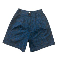 Vintage 80s High Waist Floral Mom Shorts Juniors 12 Blue Retro Pleated