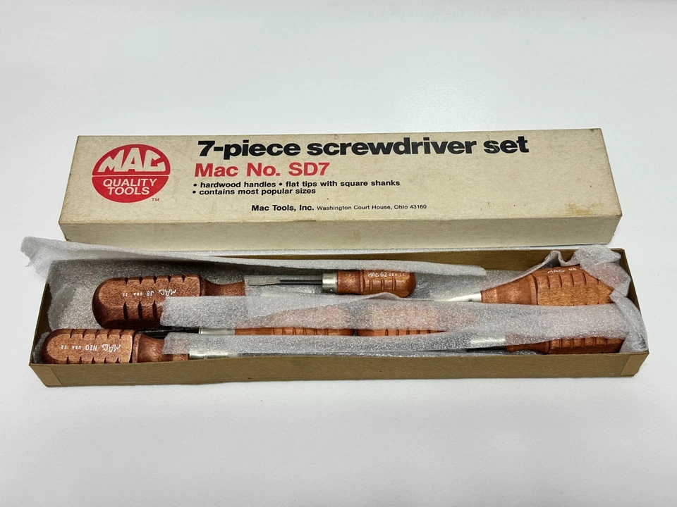 MAC Tools USA SD7 7pc Flat Slotted Tip Hardwood Handle Screwdriver Set (NEW NOS) - Image 2 of 4