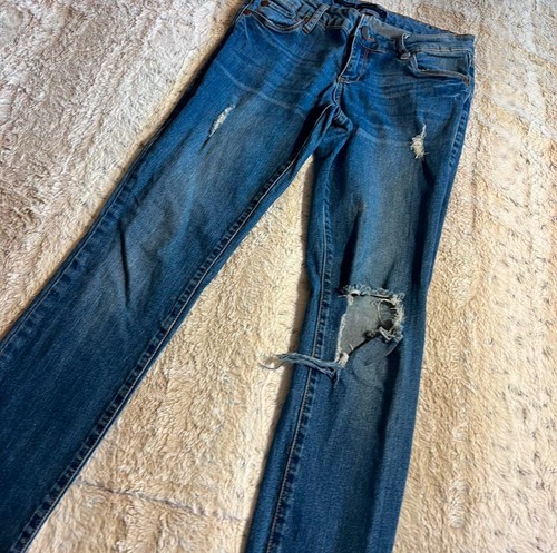 Pantalones de mezclilla See Thru Soul para mujer tallas 5 azul megan ajustados desgastados tiro bajo - Imagen 5 de 8