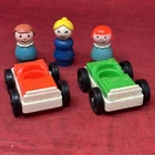 3 Fisher Price Little People & 2 Car Vehicle Vintage Lot Wood