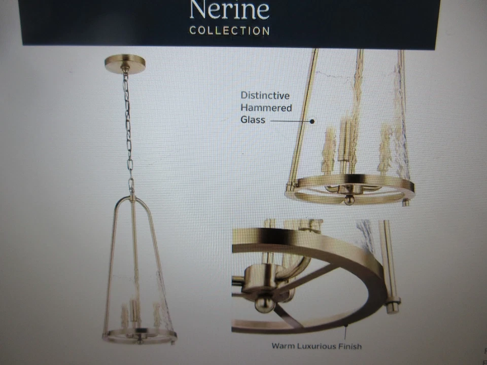 Colgante de vestíbulo de 3 luces Kichler Nerine con vidrio martillado en bronce champán Foto 3 de 4